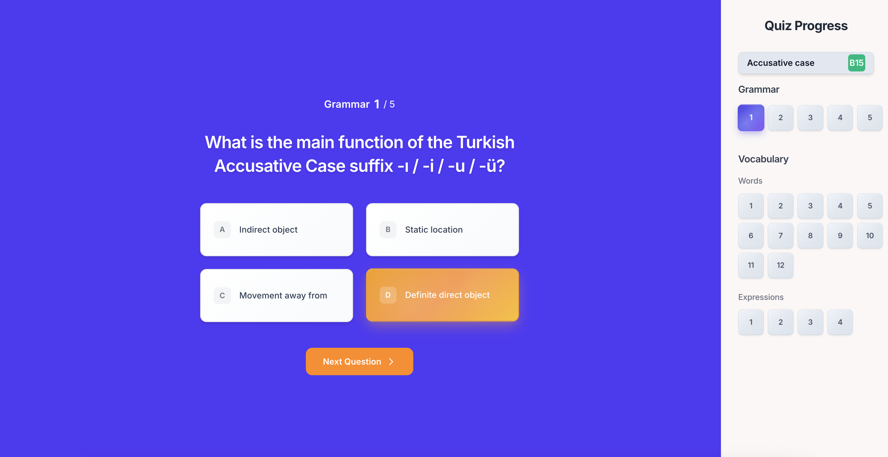 Interactive quiz interface